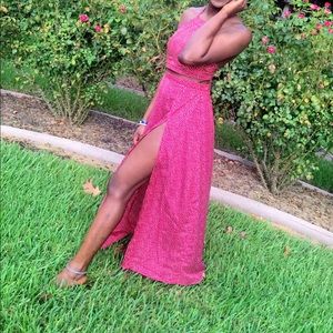 Two Piece Set: Crop Top Maxi Skirt - Red Polka Dot
